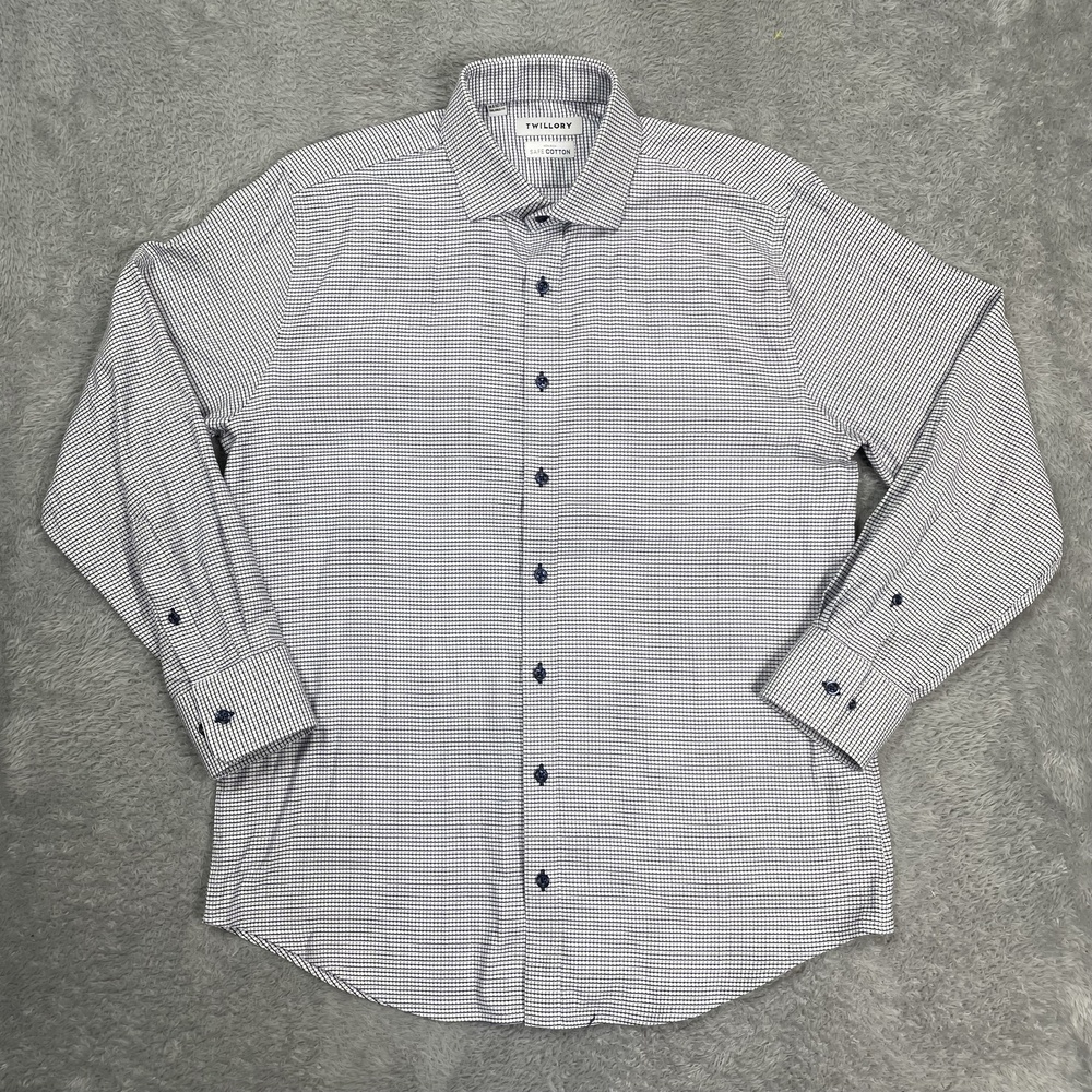 Twillory Shirt Mens 16.5 32/33 Blue Check Slim Fit Dress Long Sleeve